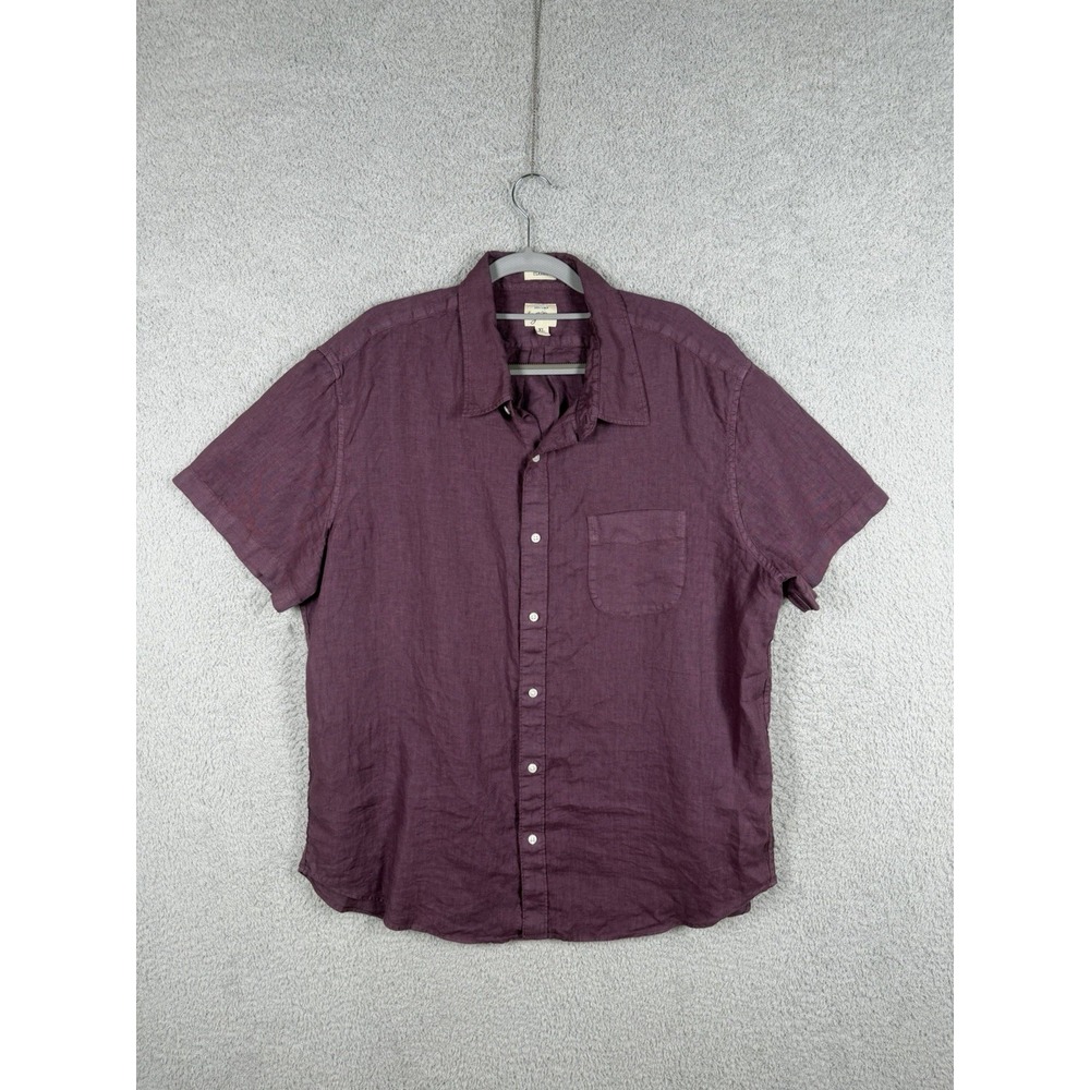 J.Crew Men's XL 100% Linen Burgundy Short Sleeve Button Up Casual Shirt